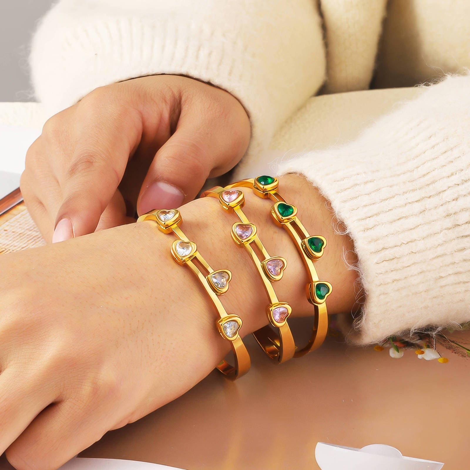 Hearts" Bracelet, 18K Gold Plated Steel - JewelJiveLatest Jewelry